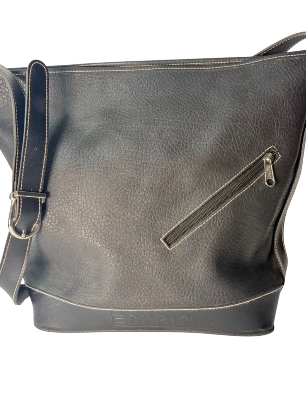 Vintage Esprit Charcoal Pebbled Faux Leather Crossbody Bag Y2K 90s Classic